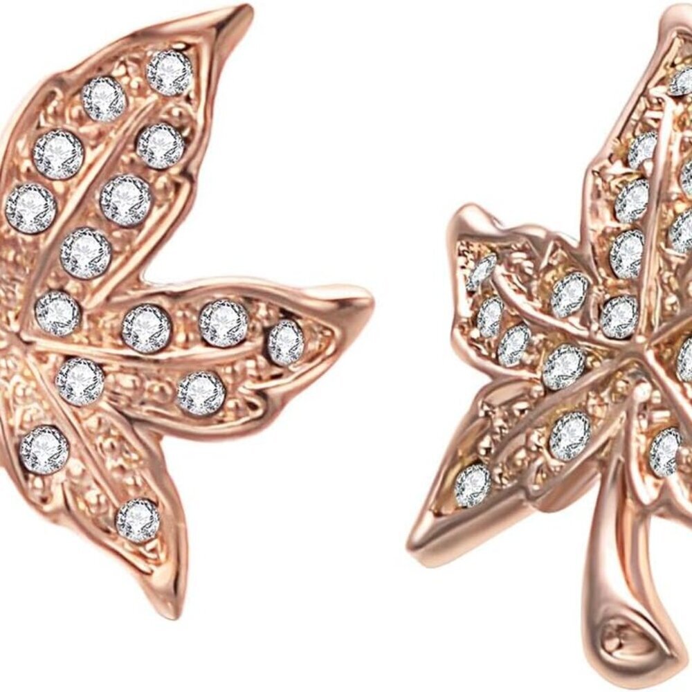 Elegant Gold Maple Leaf Cubic Zirconia Earrings for Women, Hypoallergenic Stainl
